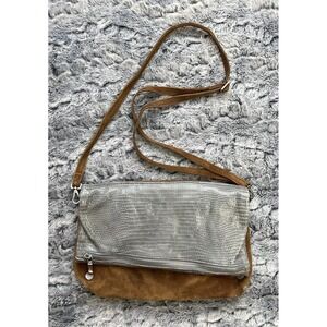 Hammitt VIP Large Crossbody Bag / Brown Suede & Gray Snake/Reptile Embossed Bag